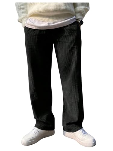 SHENHE Men's Corduroy Pants Straight Leg Drawstring Elastic Waist Casual Loose Pants