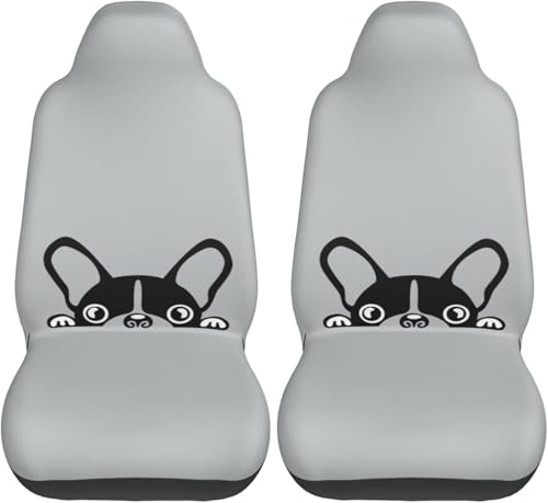 面白い 犬柄 ボストンテリア (2) シートカバー 2枚 前席 防汚 カーシートカバー シートエプロン クッション 軽自動車 普通車 ブラック 運転席 助手席 座席 おしゃれ 車用 シート カバー プレゼント cc47