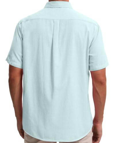 Mens Cotton Linen Short Sleeve Shirts Casual Lightweight Button Down Shirts Vacation Beach Summer Tops with Pocket3