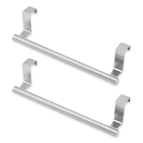 Lot de 2 porte-serviettes au-dessus de la porte - En acier inoxydable sans perçage - Pour cuisine, salle de bain et douche - Protection anti-rayures...