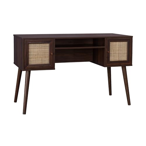 sweeek - Escritorio decoración Madera con 2 Puertas, Boheme, Madera Oscura, 120x55x76.5 cm