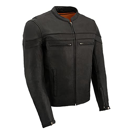 Image of Milwaukee Leather Men's Black Cowhide Quilted Pattern Scooter Style Racing Jacket MLM1545
