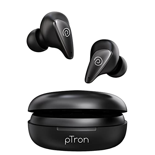 PTron Bassbuds Wave with TruTalk AI-ENC Calls, Movie/Music Modes, Deep Bass, BT5.3 Wireless Headphones, 40Hrs Combined Playtime, in-Ear TWS Earbuds, Touch Control & Typ-C Fast Charging & IPX4 (Black)