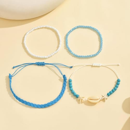 Image of Shell Anklets for Women Shell Beach Jewelry Accessories White Pink Black Flower Ankle Bracelet Summer Vacation Dress Outfits