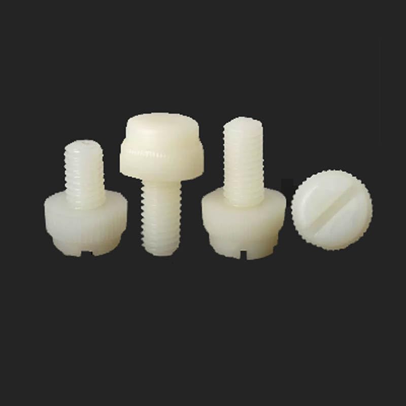30pcs M3 PA66 Nylon Slotted Hand Twist Screws Plastic Knurled Screw Bolts Thread Nails White Color Corrosion Resistant - (Size: M3x4mm)
