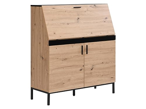 Vente-unique-Escritorio con 2 Puertas - MDF - Natural y Negro - MALEDA