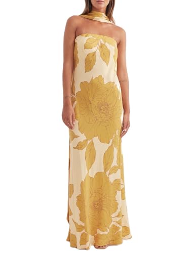 Image of Women Y2k Strapless Maxi Dress Floral Print Tube Long Dress Boho Beach Sundress Going Out Streetwear