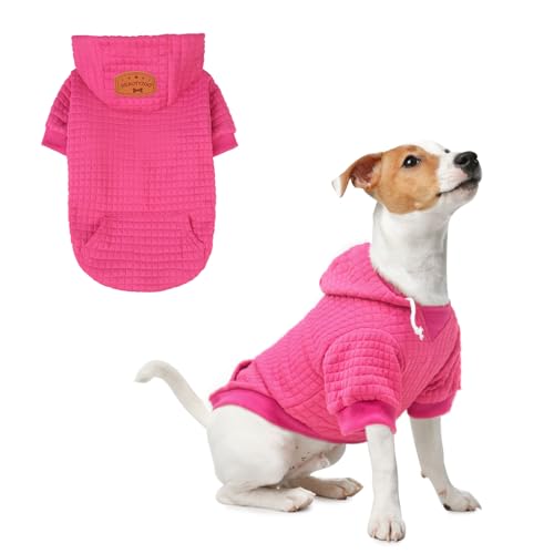 Image of BEAUTYZOO Dog Hoodies Sweater for Small Dogs,Waffle‑Like Laminated Pet Coat | Warm Dog Sweatshirt with Pocket & Leash Hole,Pullover Clothes for Girl Boy Dogs & Cats,Stretchy & Easy‑On‑Off,Chihuahua Puppy