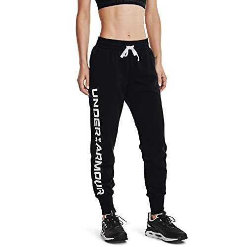 Under Armour Women s Rival Fleece Graphic Joggers , Black (001) White , Small