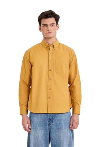 Image of SNITCH Men Casual & Semi-Formal Shirt | Regular Fit Long Sleeve Button-Down Collar Solid Oxford Style | 100% Cotton Breathable Fabric for Office, Date Night
