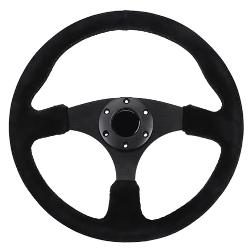 Tbest Volante in camoscio 14 pollici/350 mm Stile 6-con cuciture nere e pulsante clacson, Accessorio Modificato per Auto