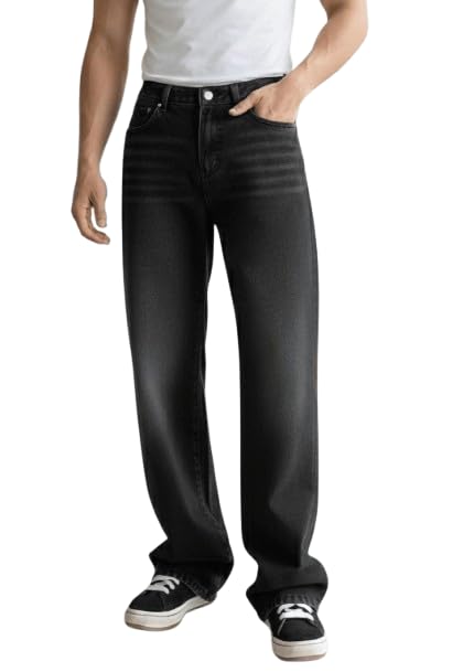 Men Wide Leg Jeans | Relaxed Fit Denim Jeans | Casual Straight Leg Jeans | Vintage Style Denim | Black Whisker | Comfortable Everyday Wear | Trendy Street Style-picture-15