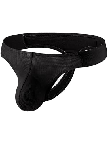 Summer Code String Tanga für Herren Bequeme Männer Unterwäsche Strings Gerippter Unterhose mit Seitlich Elastischem Bund, Schwarz, M