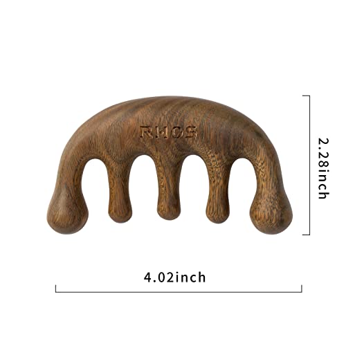 Rhos Wooden Massage Comb,Gua Sha Comb-Green Sandalwood Hair Comb For Head Scalp/Facial/Body Massage,Anti-Static Wooden Wide Tooth Hair Comb For Men&Women-Small Portable Wooden Comb For Travel #TOP7