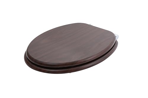 sanicomfort WC Sitz Wood dark, MDF Holzkern, mit Absenkautomatik, Toilettensitz mit Klodecken, Klobrille und Deckel, verchromte Metallscharniere, einfache Montage