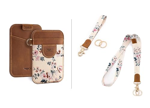 POCKT Slim Card Holder Wallet + Wrist and Neck Lanyard for Keys Bundle for Women | Bloom