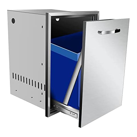 RAILEN Pull-Out Single Trash Drawer 17''Wx23''Hx16''D, Built-in Trash Drawer, Outdoor Kitchen Stainless Steel Trash Bin for BBQ Island Grill Station Cover