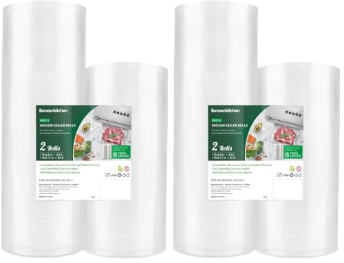 Image of Bonsenkitchen Vacuum Food Sealer Rolls Bags, 8 inch x 50' & 11 inch x 50' Commercial Grade BPA Free Bag Rolls, Durable Customized Size Food Vac Bags for Storage and Sous Vide Cooking VB3212 (Pack of 2)