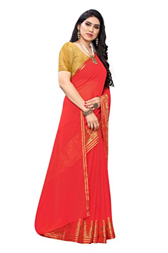 Image of AKHILAM Women's Fashion Chiffon Saree With Blouse Piece