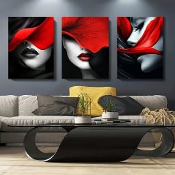 Affiches d'intérieur lèvres rouges et noires, décoration murale triptyque 40x60 cm