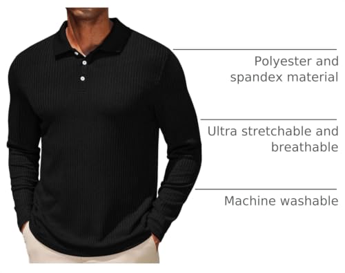 Camiseta polo casual para hombre COOFANDY de manga larga, tejido texturizado y cuello tipo polo miniatura 4