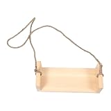 Hoement Babyschaukel mit Makramee Sitz Stabile Sichere Neugeborenen Fotorequisite Beige Holzschaukel für Fotoshootings und Indoor Outdoor Nutzung