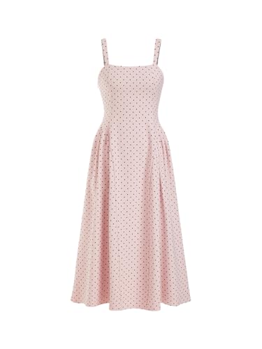 Image of CIDER Womens Polka Dots Summer Casual Dresses Square Neck Sleeveless Midi A Line Elegant Dress
