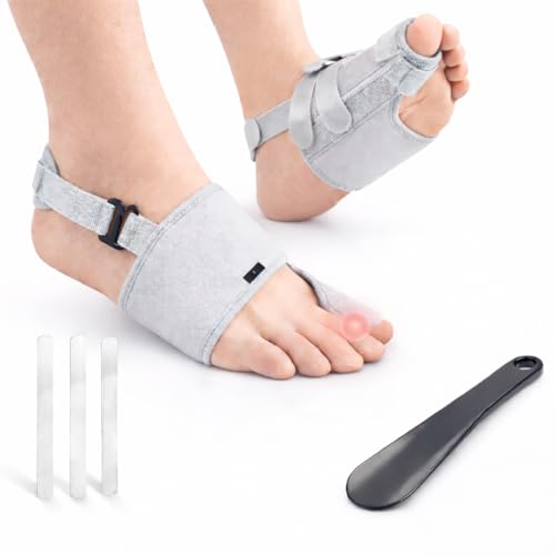 Broken Big Toe Splint Brace for Women Men Big Toe Splint for Broken Toe with 3 Stainless Steel Plates Adjustable Broken Toe Brace Turf Toe Support Detachable Heel Strap Buckle Shoehorn Included Gray Right