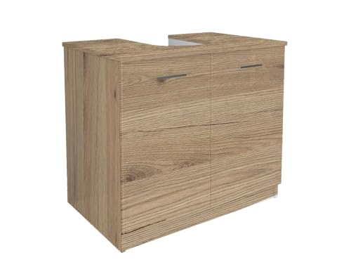 Mama Store Copricolonna Mobile in Kit da Montare Sottolavabo con 2 Ante Quercia Naturale, L. 70cm x P. 46cm x H.62cm
