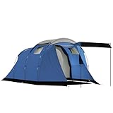 Outsunny - Tienda de campaña para 4 personas, impermeable, 3000 mm, doble capa, anticondensación, altura 190 cm, cobertizo de jardín para Bivouac Senderismo con toldo, azul oscuro