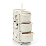 GIANTEX Rollwagen mit 3/4 Schubladen, Rollcontainer mit 6 Haken & 2 feststellbaren Rädern, mobiler Schubladenwagen für Werkzeuge, Dokumente (3 Schubladen)