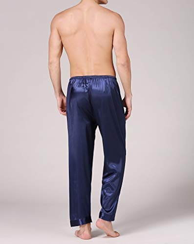 Men's Silk Satin Pajama Bottoms Pants Sleep Soft Long Classic Pajama Trousers Solid Lounging Pants Blue XXL4