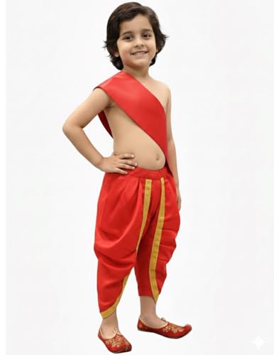 Image of BookMyCostume Ramleela Costume for Kids|Ramayana Dress for Boys|Red Dhoti with Patka Indian Traditional Ramleela|Cultural Fancy Dress Costume for School Annual Function-Adult M
