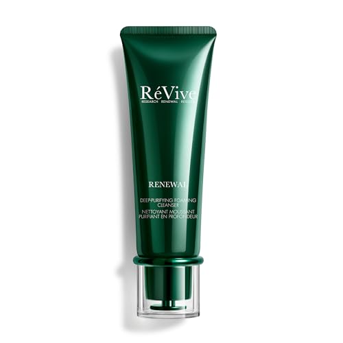RéVive Renewal Deep-Purifying Foaming Cleanser, Gentle Hydrating Face Cleanser for Sensitive Skin, Removes Makeup Oil &amp; Impurities, Non-Stripping, with RV Peptide &amp; Vitamin E Beads, 125 g / 4.41 oz
