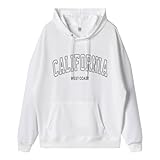 Wrenpies California Letter Graphic Print Hoodies for Teen Girls Cute Aesthetic Hooded Sweatshirt Preppy Loose Pullover Tops (White,XL,X-Large)