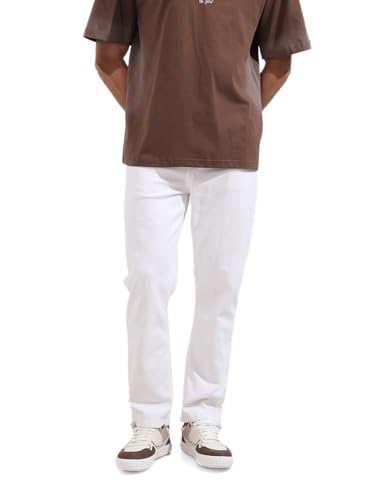Image of The Indian Garage Co Men Slim Fit Mid-Rise Jeans (White 34)