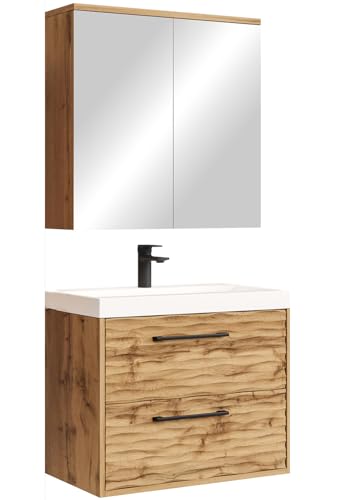 Badplaats Etna Ensemble complet de meubles de salle de bain en chêne 60 x 35 cm avec lavabo et armoire à miroir