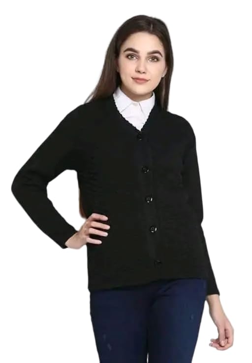 Mohan Traders' Winter Soft Knit Solid Full Sleeves Button Down Woolen Pullover for Women_MHN_Black_Solid_117-picture-11
