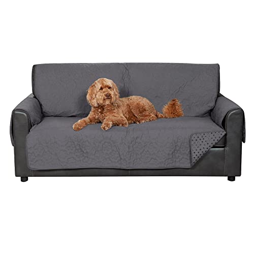 Image of Furhaven Waterproof & Non-Slip Sofa /Couch Cover Protector for Dogs, Cats, & Children - Quilted Paw Print Living Room Furniture Cover - Gray, Sofa