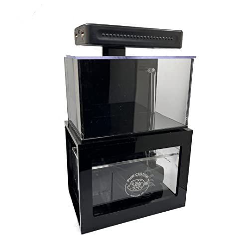 PNW Custom 40 oz (Black) Micro Reef Ready Aquarium | Small Desktop Saltwater Fish Tank with LED Light, Sump, Pump | Freshwater & Saltwater