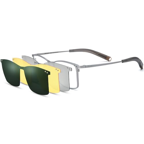 Image of FONEX Pure Titanium Glasses Frame Men Square Magnet Clip On Eyeglasses with Polarized Lens