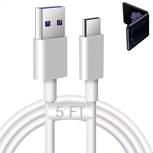 USB C Charger Cable for Samsung Galaxy Z Flip 6, Flip 5, Flip 4, Flip 3, Flip 2, Samsung Galaxy Z Fold6, Fold 5, Fold 4, Fold 3, Fold 2 Samsung Phone Car Power Charging Cord Accessories (5FT White)