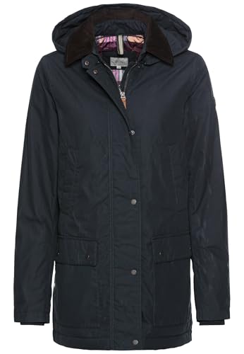 camel active Damen Wachsjacke mit Abnehmbarer Kapuze Dunkelblau, womenswear-44