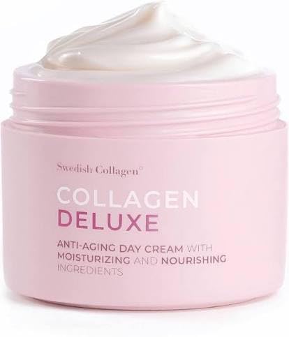 COLLAGEN DELUXE Anti-Aging Day Cream with Retinol, Aloe Vera, Shea Butter and Vitamin E for Redness Reduction and Moisturization. MADE IN SWEDEN. 50ML.