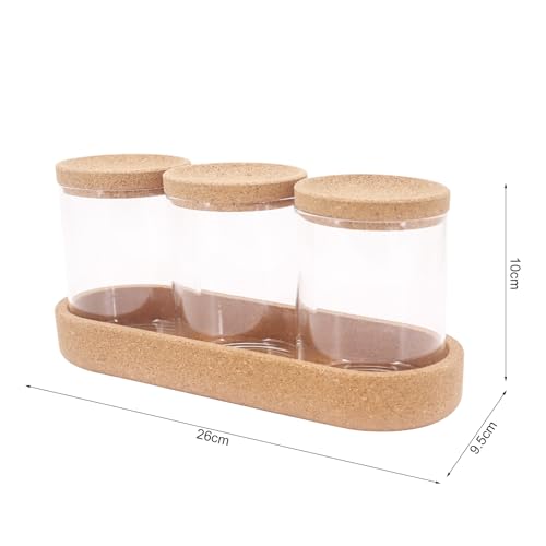 CheurYae Wattestäbchen Halter,3er Set,Wattepadspender Set,Kork Abdeckung Wattepadspender mit Basishalter,Glasgefäße zur Aufbewahrung von Schönheitseiern, Lederbändern