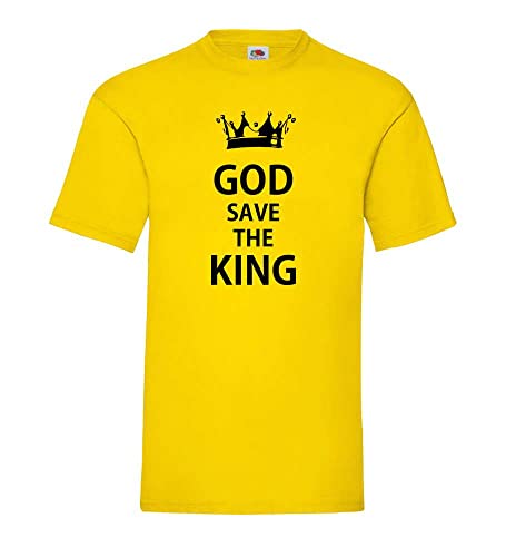 T-Shirt God Save The King Homme Jaune 3XL grand format en coton pour look streetwear