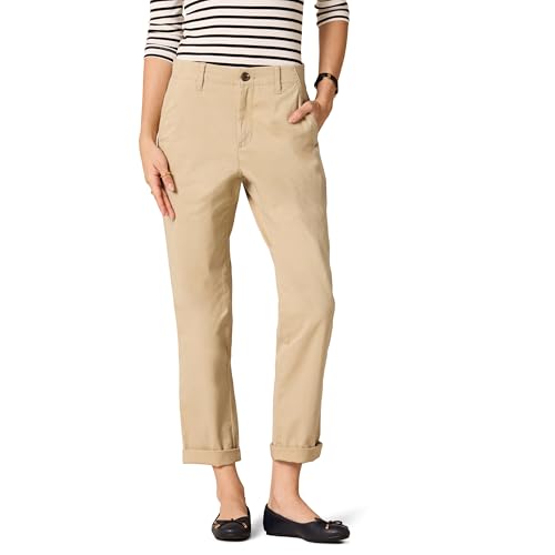 Amazon Essentials Pantalones Chinos de Tiro Alto, Ajuste Regular, Largo hasta el Tobillo y Pierna Ajustada Mujer, Bronceado, 48