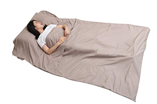 Jitty Sleeping Bag Liner Travel Sheet For Business Camping Backpacking Hiking Mountain Climbing Home Hostels Train 83"X45" (Khaki) #TOP1