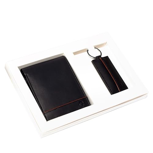 Jafferjee & Co. Luxury Giftset For Men - Premium Leather Wallets For Men With Keyring - Slim Bifold Extra Capacity Leather Wallet - Card Holder Wallet Keyfob Giftse (Black)3