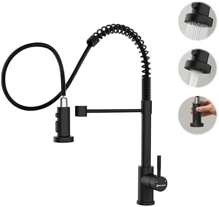 Black Kitchen Faucets, Kitchen Faucet with Pull Down Sprayer, Matte Black Kitchen Faucet, Single-Handle Kitchen Faucets with Dual Function Sprayer for Home RV Farmhouse